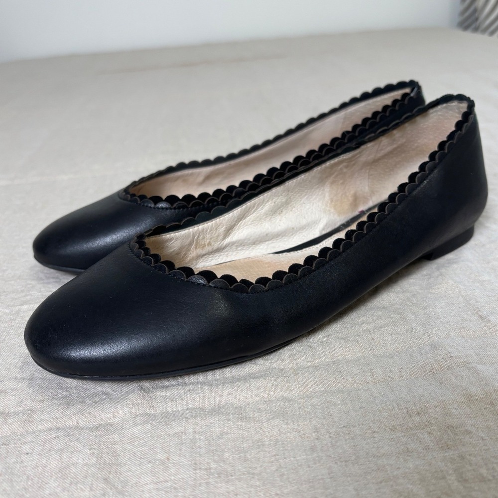 Louise et Cie Womens Caynlee Ballet Flats 7.5 Black Leather Scalloped Trim